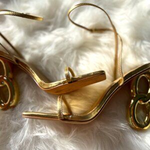 Gold Sandal with Chain Statement Heel